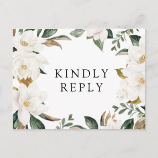 Magnolia floral wedding RSVP Postcard