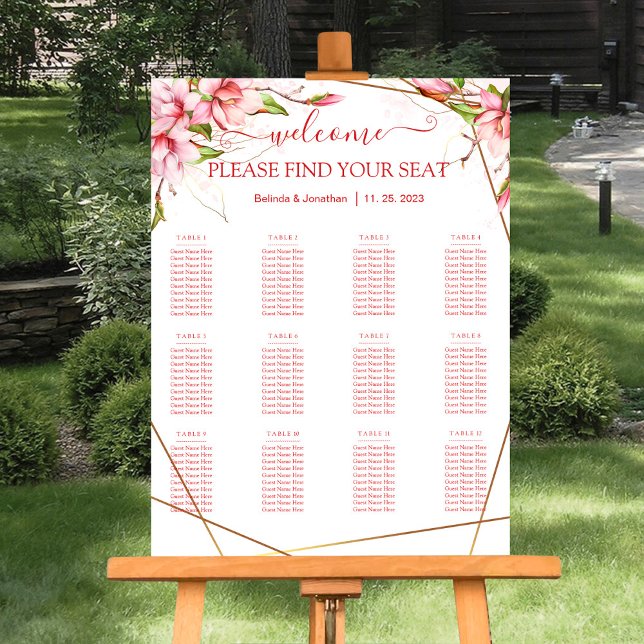 Magnolia Floral Wedding Seating Chart Foam Board (Creator Uploaded)