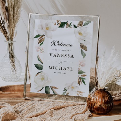 Magnolia floral wedding sign