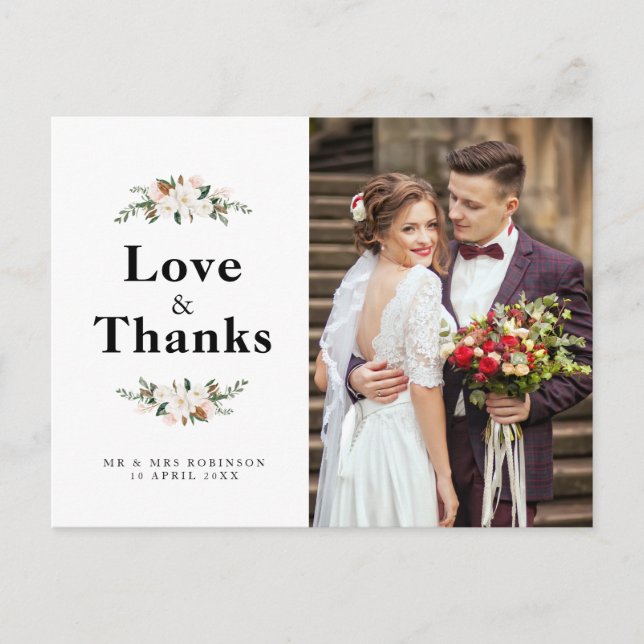 magnolia floral wedding thank you photo card (Front)