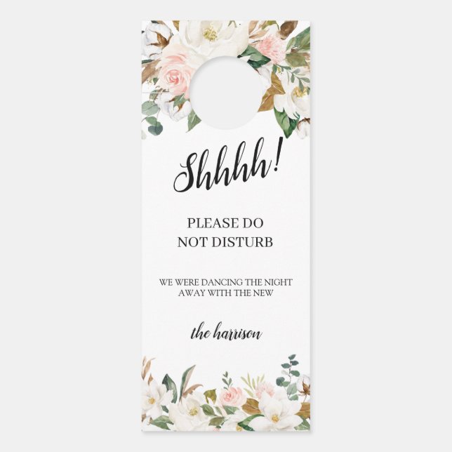 Magnolia Floral Wedding Welcome Do Not Disturb Door Hanger (Front)