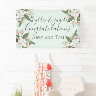 Magnolia Floral White Green Engagement Banner