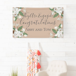 Magnolia Floral White Green Pink Engagement Banner