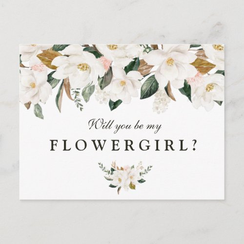 Magnolia floral will you be my flower girl card