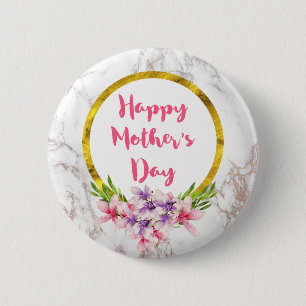 Magnolia Florals on White Marble Mother's Day Button