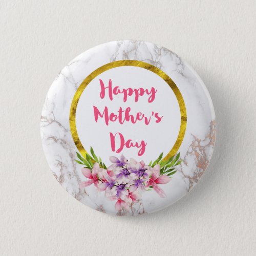 Magnolia Florals on White Marble Mothers Day Button