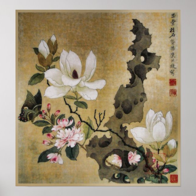 Magnolia Flower and Butterfly Ming Dynasty Poster (Front)