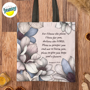 Magnolia Flower Christian Scripture Jeremiah 29:11 Tote Bag