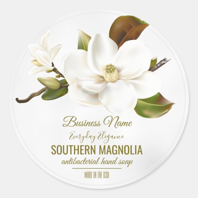 Magnolia Flower Classic Round Sticker (Front)
