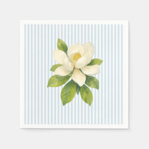 Magnolia Flower Custom Wedding Blue Stripe Napkins