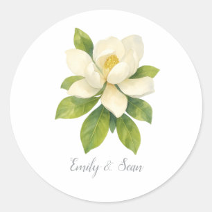 Magnolia Flower Custom Wedding Monogram  Classic Round Sticker