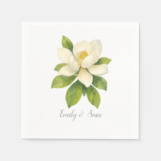 Magnolia Flower Custom Wedding Monogram  Napkins (Front)