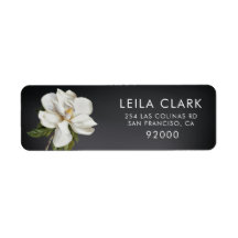 Magnolia Flower Dark Gray Floral Address Label