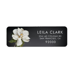 Magnolia Flower Dark Gray Floral Address Label