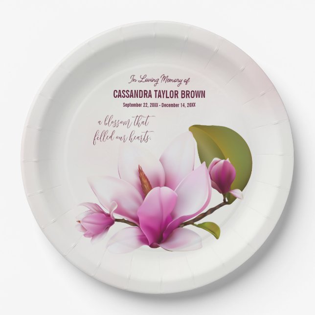 Magnolia Flower Funeral Favor Paper Plates (Front)