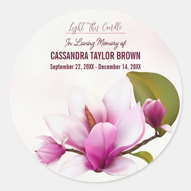 Magnolia Flower Funeral Memorial Classic Round Sticker (Front)