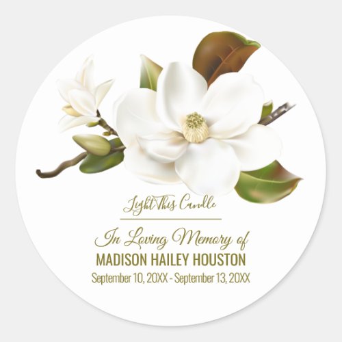 Magnolia Flower Funeral Memorial Classic Round Sticker