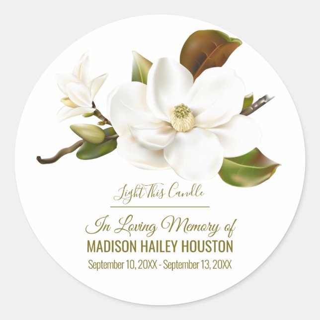 Magnolia Flower Funeral Memorial Classic Round Sticker (Front)