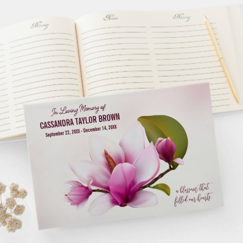 Magnolia Flower Funeral Memorial Guest Book