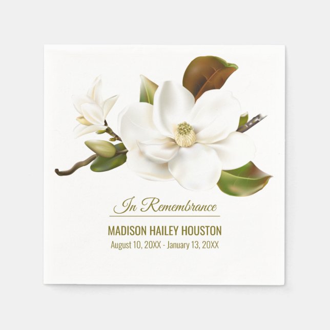 Magnolia Flower Funeral Memorial Napkins (Front)