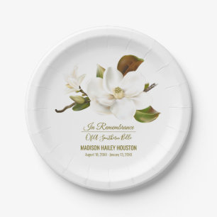 Magnolia Flower Funeral Memorial Paper Plates