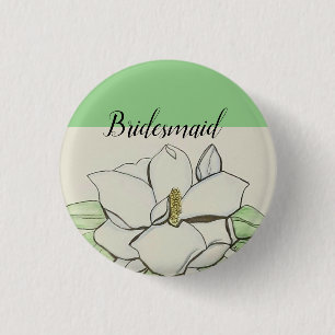 Magnolia Flower Green Bridesmaid Button