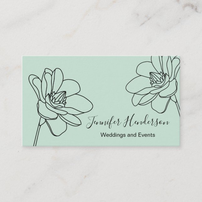 Magnolia Flower Mint Green Business Card (Front)