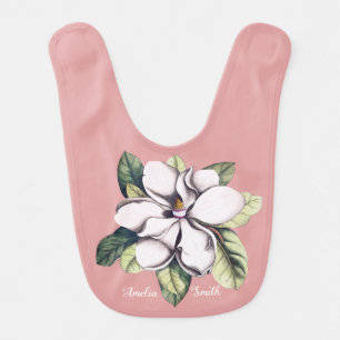Magnolia Flower Monogram Name Baby Bib