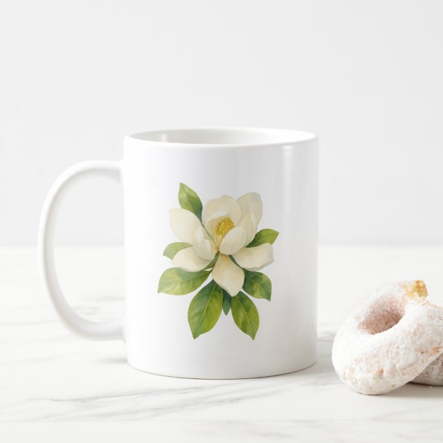 Magnolia Flower Painting  Coffee Mug (With Donut)
