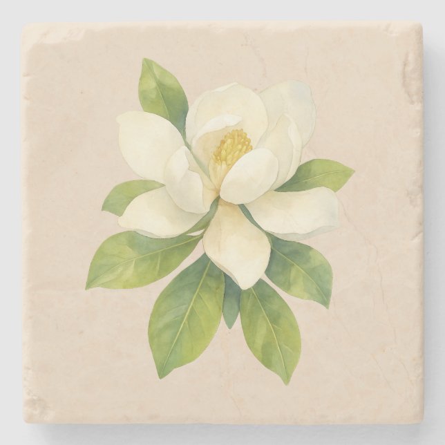 Magnolia Flower Painting Stone Coaster (Front)
