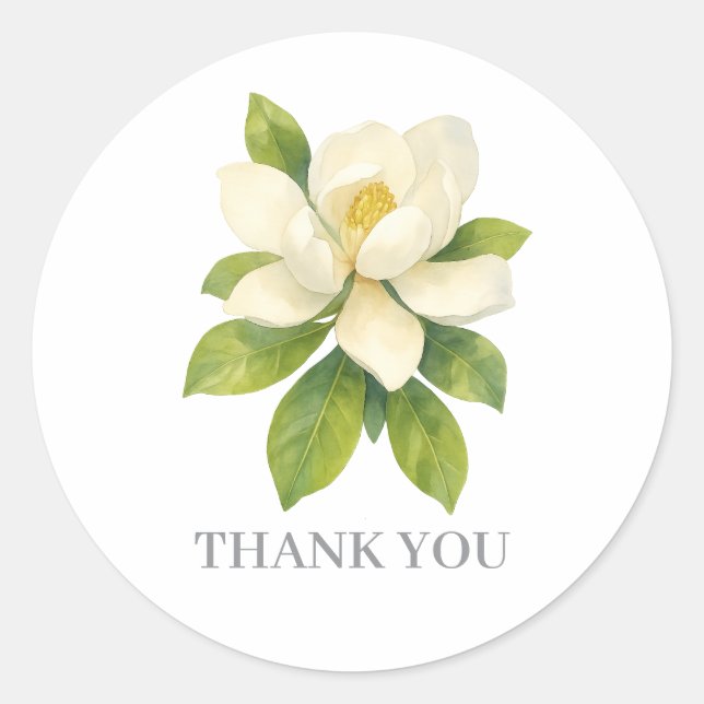 Magnolia Flower Painting Thank You Classic Round Sticker (Front)