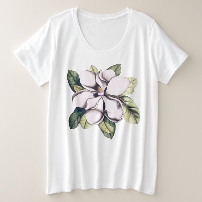 Magnolia Flower Plus Size T-Shirt (Design Front)