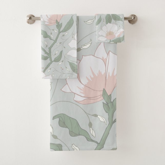 Magnolia flower print bath towel set (Insitu)