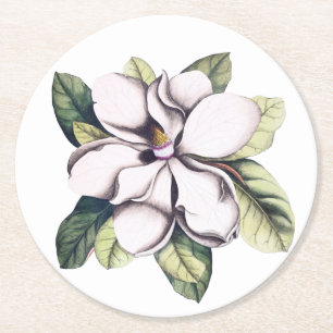 Magnolia Flower Round Paper Coaster