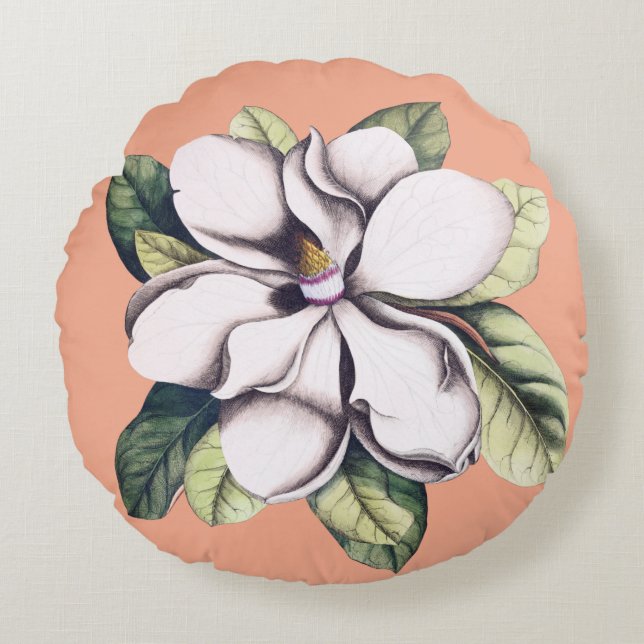 Magnolia Flower Round Pillow (Front)