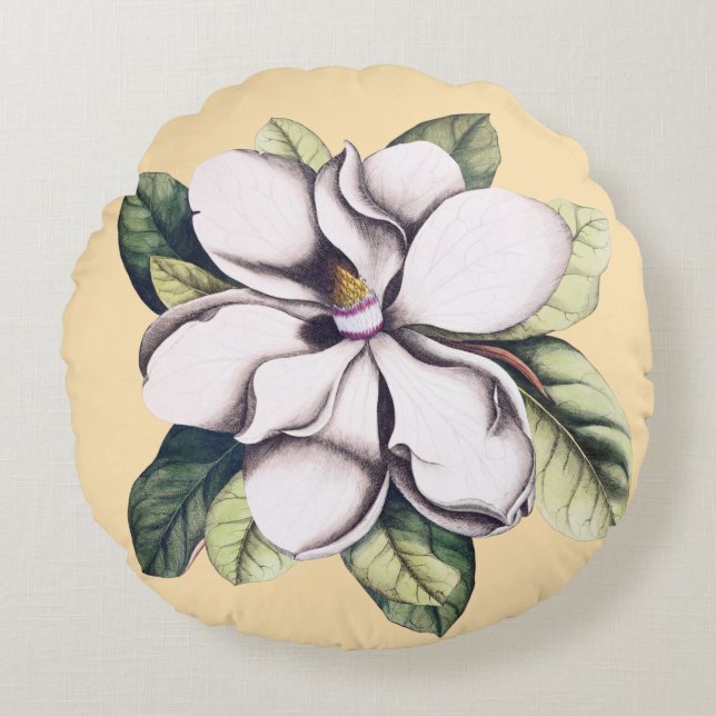 Magnolia Flower Round Pillow (Front)