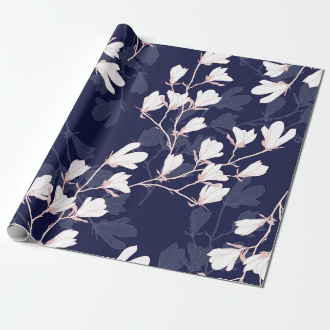 Magnolia flower seamless pattern with white flower wrapping paper (Unrolled)