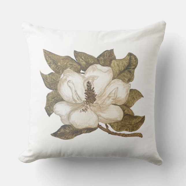 Magnolia Flower Throw Pillow (Front)