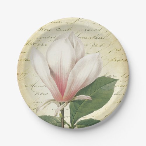 Magnolia Flower Vintage Botanical Paper Plates