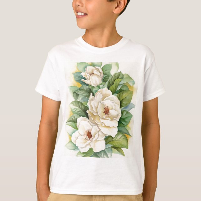 Magnolia Flower Watercolor Art - Multi T-Shirt (Front)