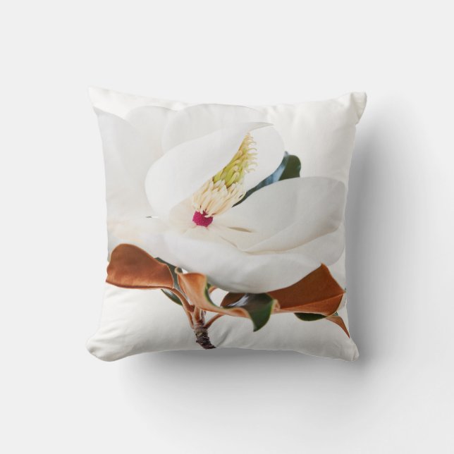 Magnolia Flower White Magnolias Floral Blossom Throw Pillow (Front)