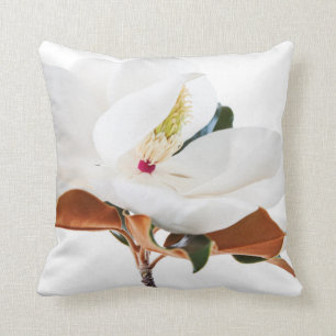 Magnolia Flower White Magnolias Floral Blossom Throw Pillow