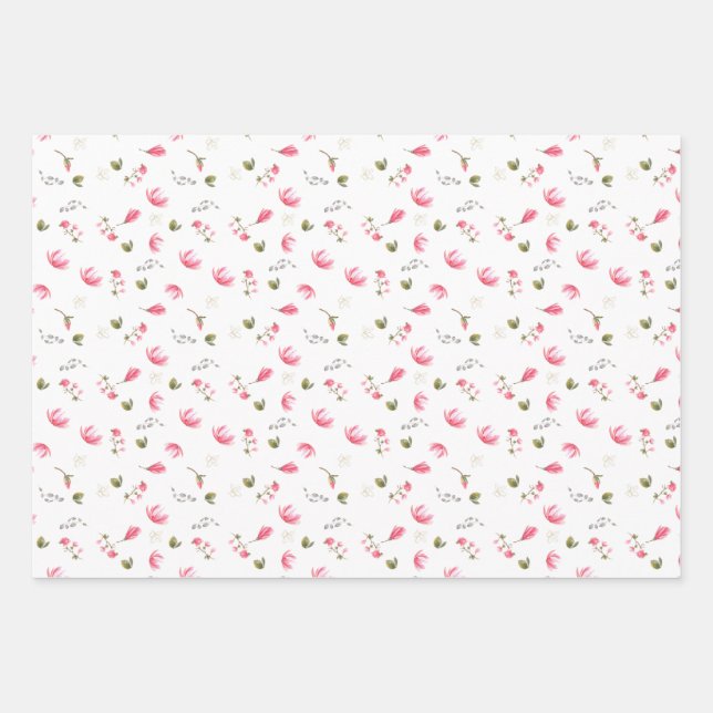 Magnolia flower wrapping paper, pink Magnolias  Paper Sheets (Front)
