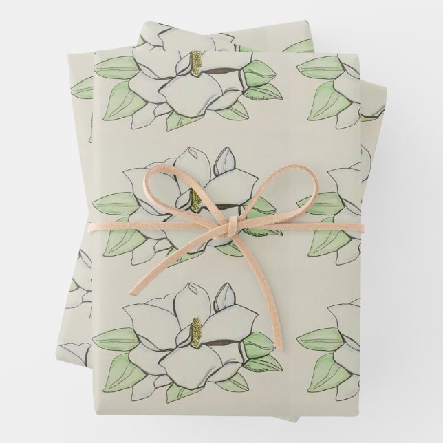 Magnolia Flower Wrapping Paper Sheets (In situ)