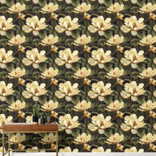 Magnolia flowering with green petals vintage style wallpaper 