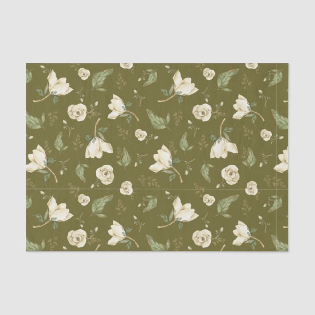 Magnolia Flowers and Leaves Botanical Nature  Tissue Paper (Front)