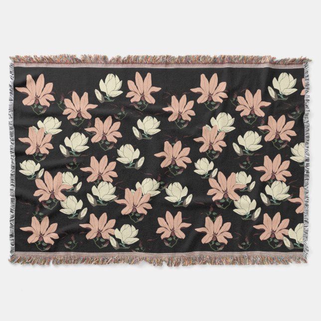 Magnolia Flowers Bloom Throw Blanket (Front)