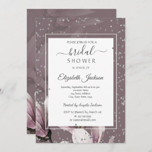 Magnolia Flowers Diamonds Bridal Shower Invitation