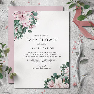 Magnolia Flowers Dusty Pink Spring Baby Shower Invitation