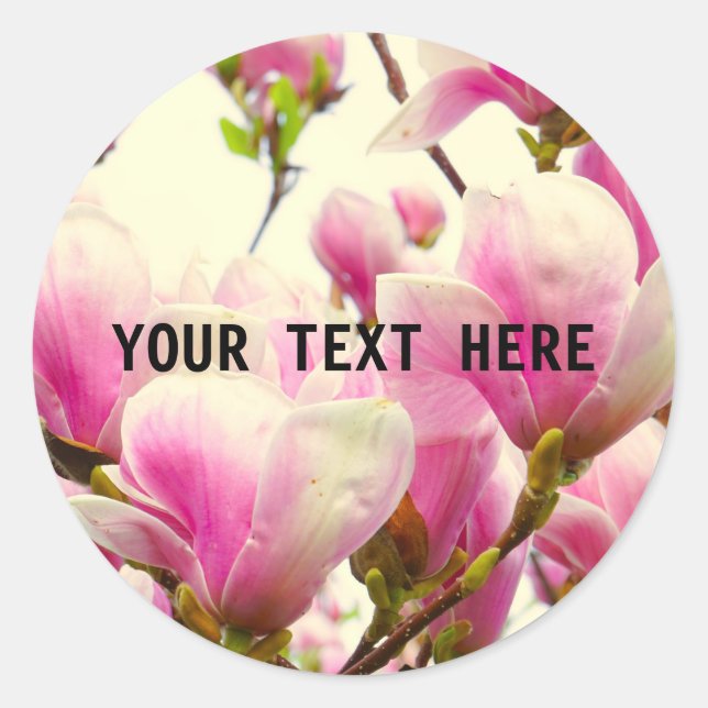 Magnolia Flowers Floral Botanical Blossom Chic Classic Round Sticker (Front)